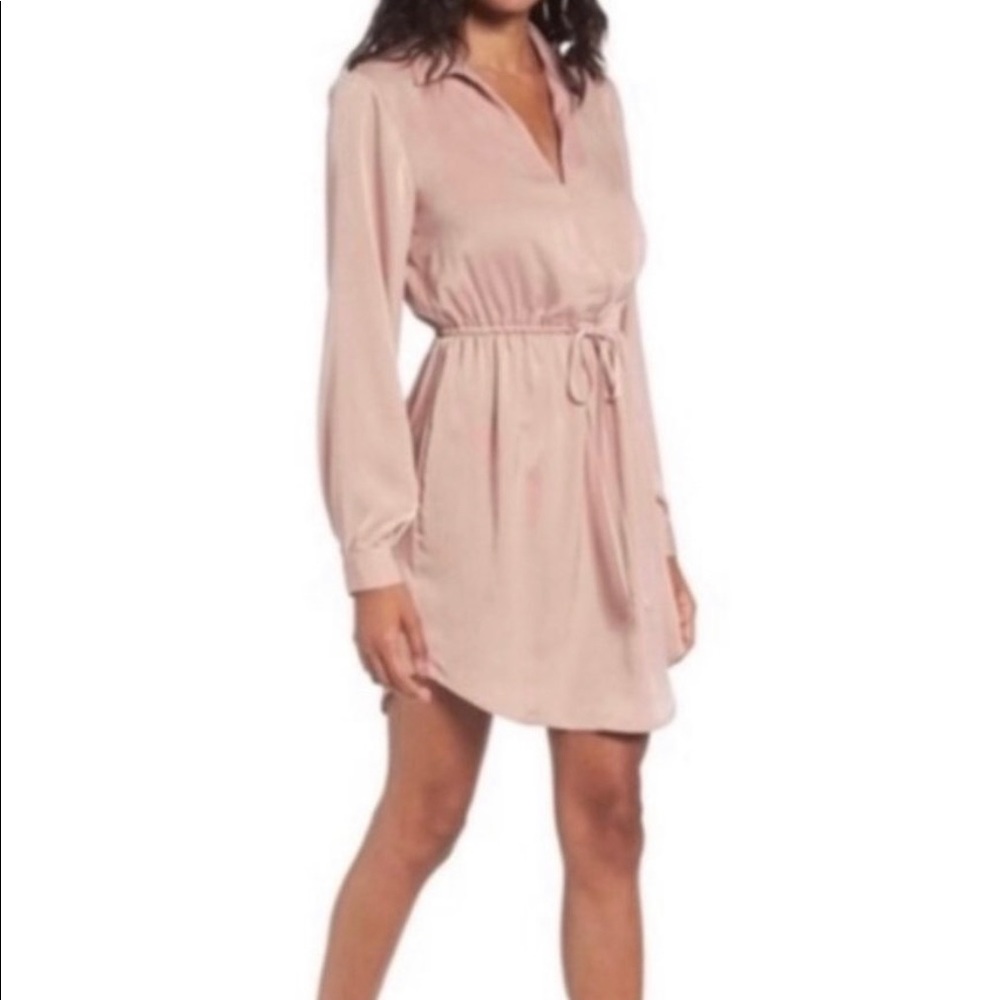 LUSH Long Sleeve Satin Dress - Rose